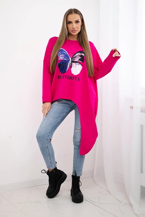 Blouse with print oversize fuchsia