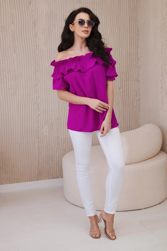 Spanish blouse with a decorative frill dark purple