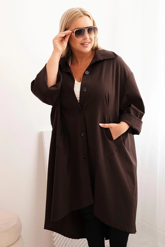 Women's Plus Size Punto cardigan with cotton and buttons brown