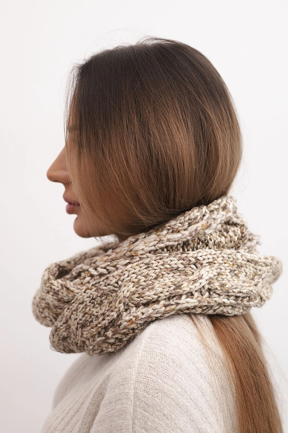 Women's wool blend thick winter wrap chimney KN24 dark beige