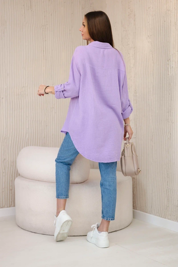 Medvilniniai muslino marškiniai oversize Violetinė