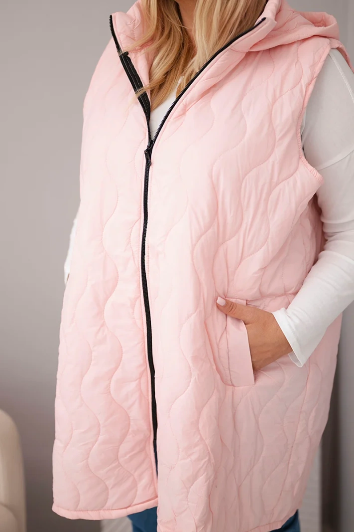 Women's Plus Size Quilted Hooded Vest candy pink