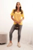 Women's cotton blouse with a V-neck and LOVE print yellow