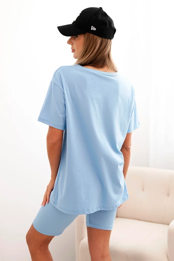 Damen-Set aus Baumwolle mit kurzen Ärmeln und Shorts blau