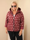 Plus Size women's jacket with polka dots and hood burgundy