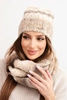 Women's winter set with mohair, hat and fluffy texture scarf K500 beige