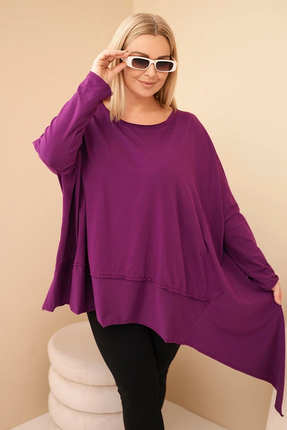 Damen Tunika Plus Size aus Baumwolle mit asymmetrischem Saum dunkelviolett
