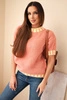 Women's short-sleeve sweater with a contrasting ribbed hem rust