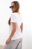Women's cotton short-sleeve blouse with a patch of pearls white