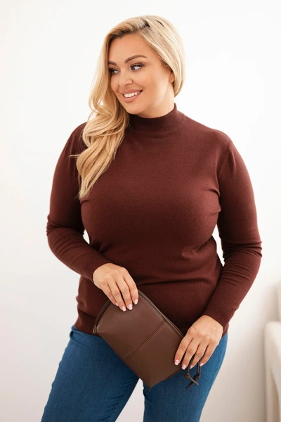 Women's Plus Size sweater made of viscose with a turtleneck brown