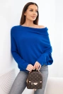 Sweter damski wiskozowy asymetryczny typu nietoperz chabrowy