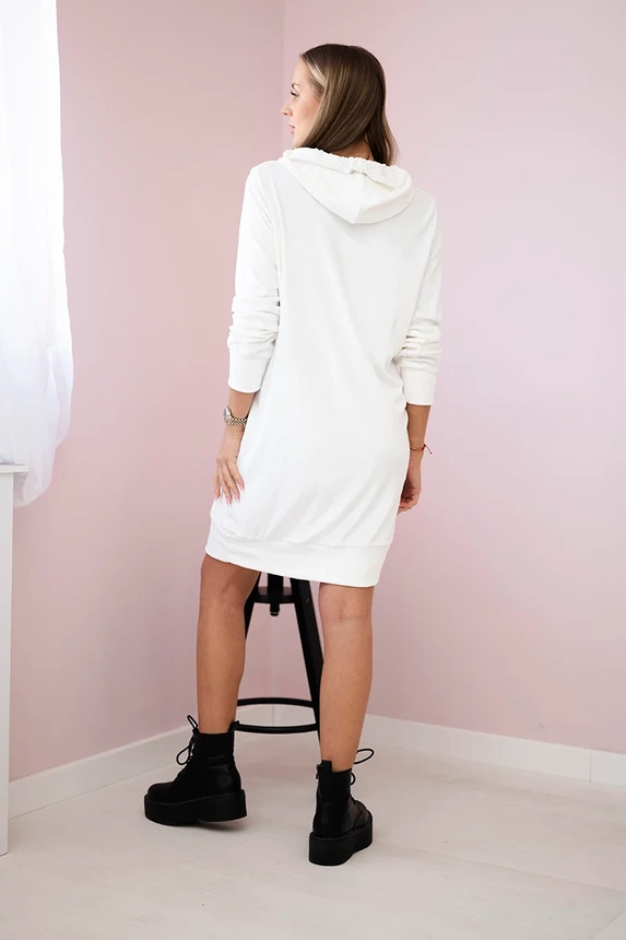 Velours Kleid mit Kapuze ecru