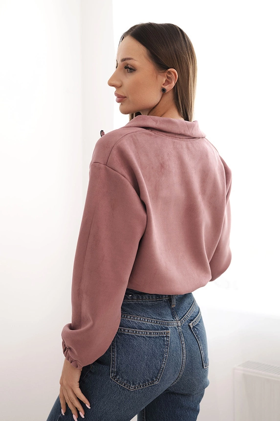 Suede zipper sweatshirt dark pink
