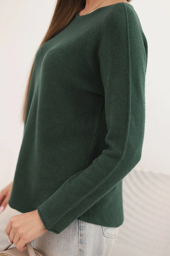 Women's sweater made of viscose with long sleeves and a round neckline dark green