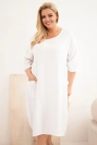 Dámské šaty Plus Size viskózové s kapsami krátký rukáv bílá