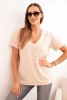Women's cotton blouse with a V-neck and short sleeves beige