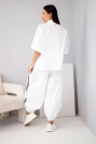 Women's cotton shirt set with side stripes for summer white