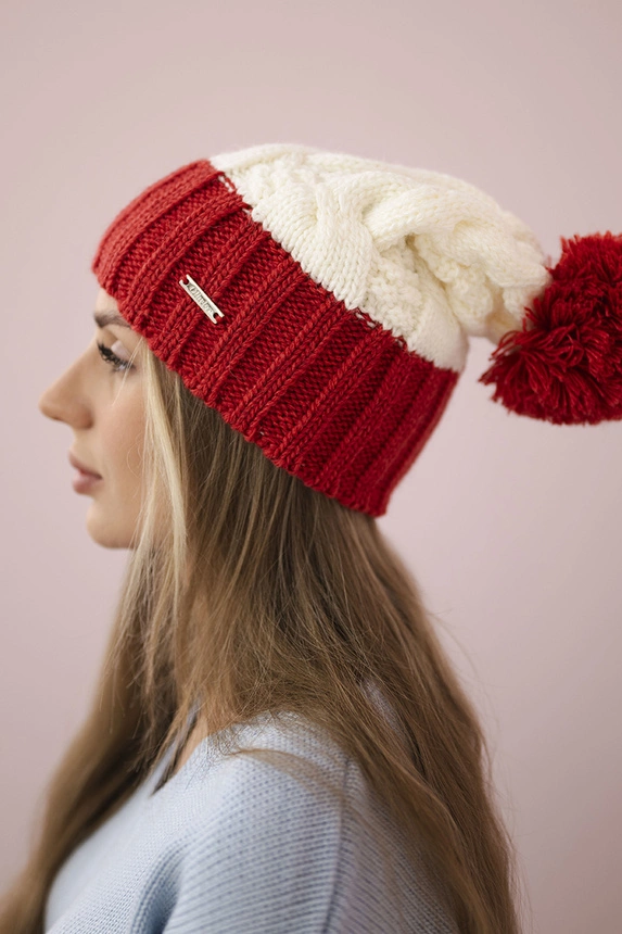 Cap with fleece Paris K212 ecru+burgundy