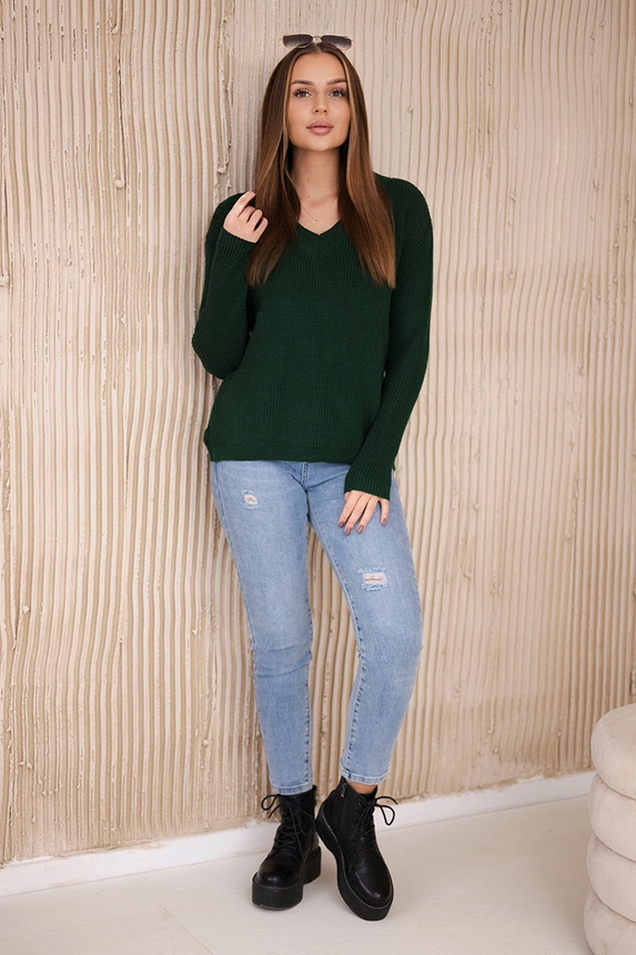 Sweater with V neckline dark green