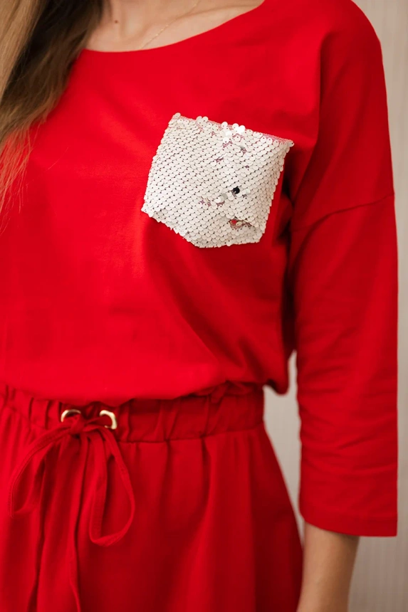 Dress with sequin pocket red