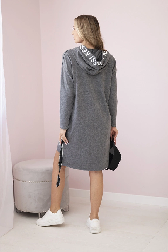 Kleid mit Kapuze und Druck in Graphit