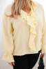 Women's plus size viscose blouse with ruffle and decorative brooch yellow