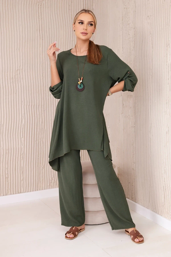 Set Bluse + Hose mit Anhänger khaki