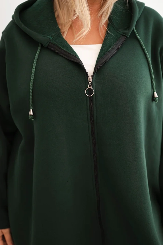 Dámská mikina zateplená Plus Size s kapucí a véčkovým výstřihem hnědá