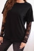 Women's cotton blouse with lace sleeves black