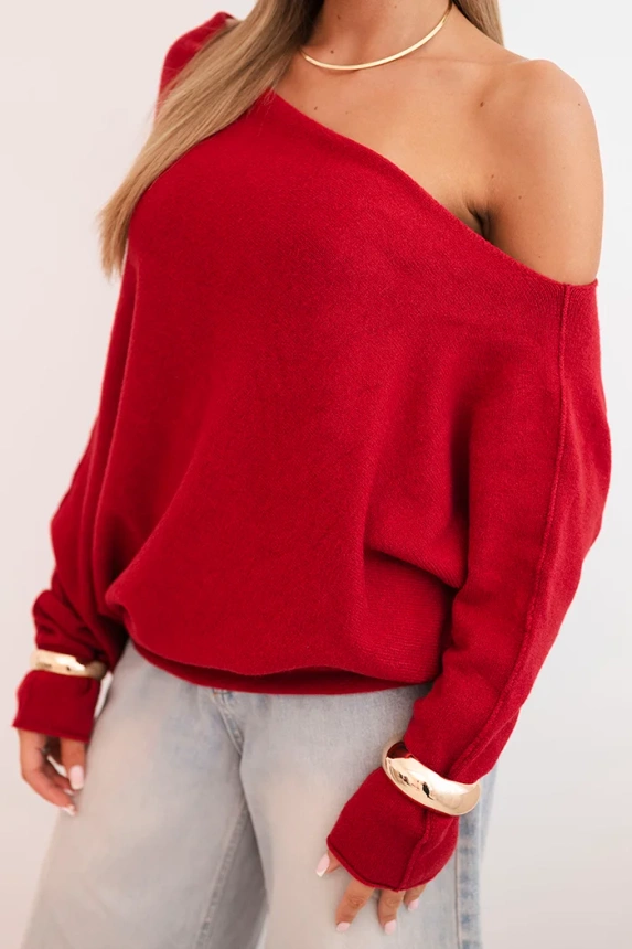 Asymmetrical batwing women's viscose sweater burgundy
