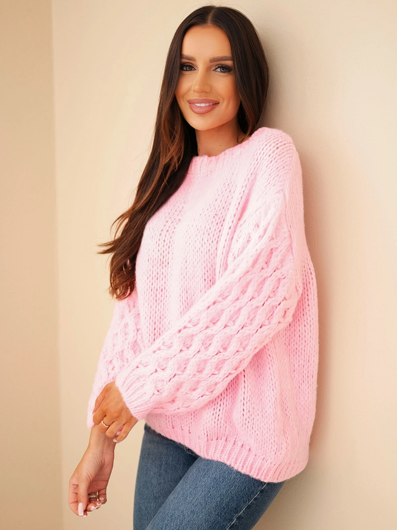 Damenpullover mit Ajourärmeln bonbonrosa