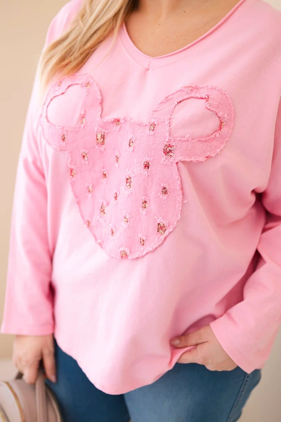 Dámská bavlněná blůza Plus Size s V výstřihem světle růžová