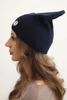 Women's ribbed hat with decorative button made of viscose and modal navy blue