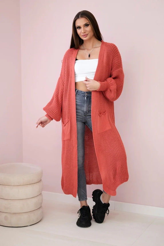 Sweater long cardigan dark pink
