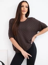 Damen Baumwollpullover mit kurzen Ärmeln und Lochmuster braun