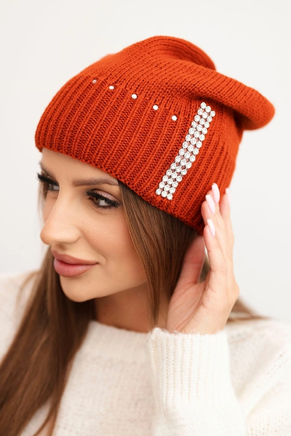 Women's winter wool hat with zirconia K453 auburn