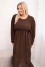 Dámska plisovaná sukňa Plus Size z viskózy a s dlhým rukávom hnedá