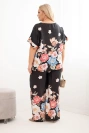 Komplet damski Plus Size z bluzką i spodniami w kwiaty z szeroką nogawką czarny