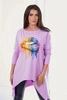 Oversize-Bluse mit Regenbogen-Lippen-Print lila