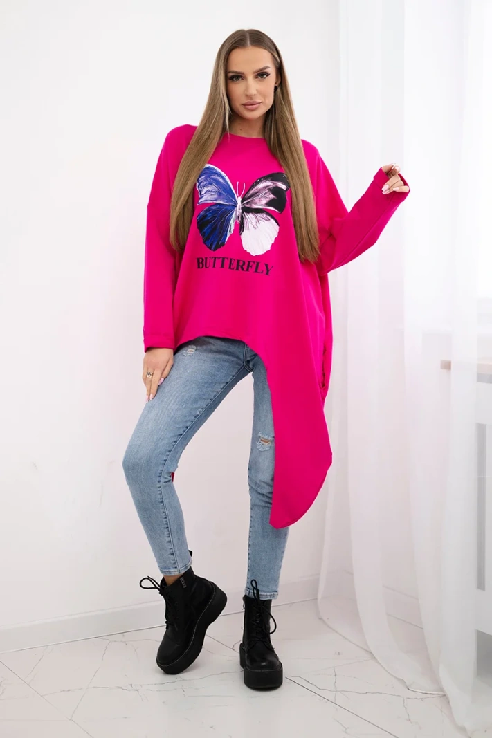 Oversize halenka s potiskem fuchsiová