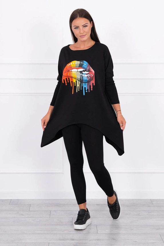 Blouse oversize with rainbow lips print black