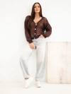 Women's sweater made of 80% mohair openwork buttoned brown