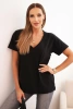 Women's cotton blouse with a V-neck and short sleeves black