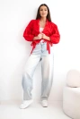 Women's cotton cover-up with ruching and tie fastening red
