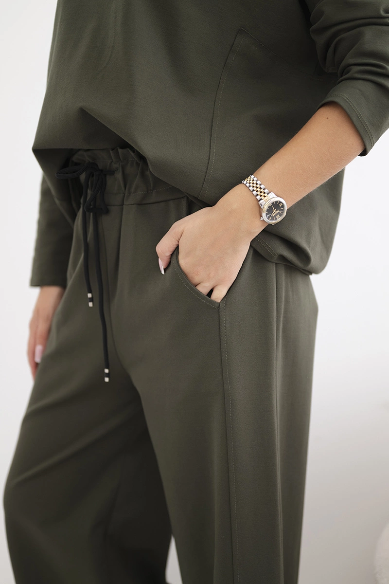 Komplet Punto Milano Winter bluza + spodnie z szeroką nogawką khaki zdjęcie 4