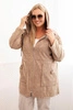 Dámská mikina Plus Size s kapucí a kapsami, dekatyzovaná, camelová