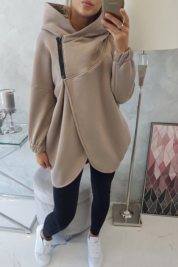 Sweatshirt mit kurzem Reißverschluss dunkelbeige