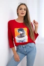 Palaidinė su 3D grafika, nėriniuota, raudona