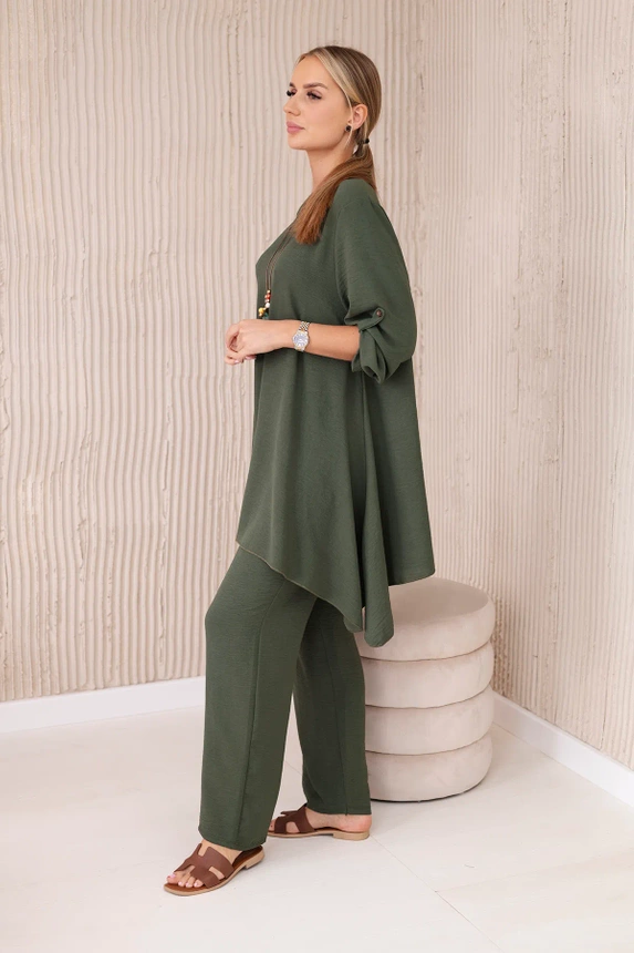 Set Bluse + Hose mit Anhänger khaki