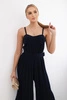 Pleated jumpsuit with straps navy blue